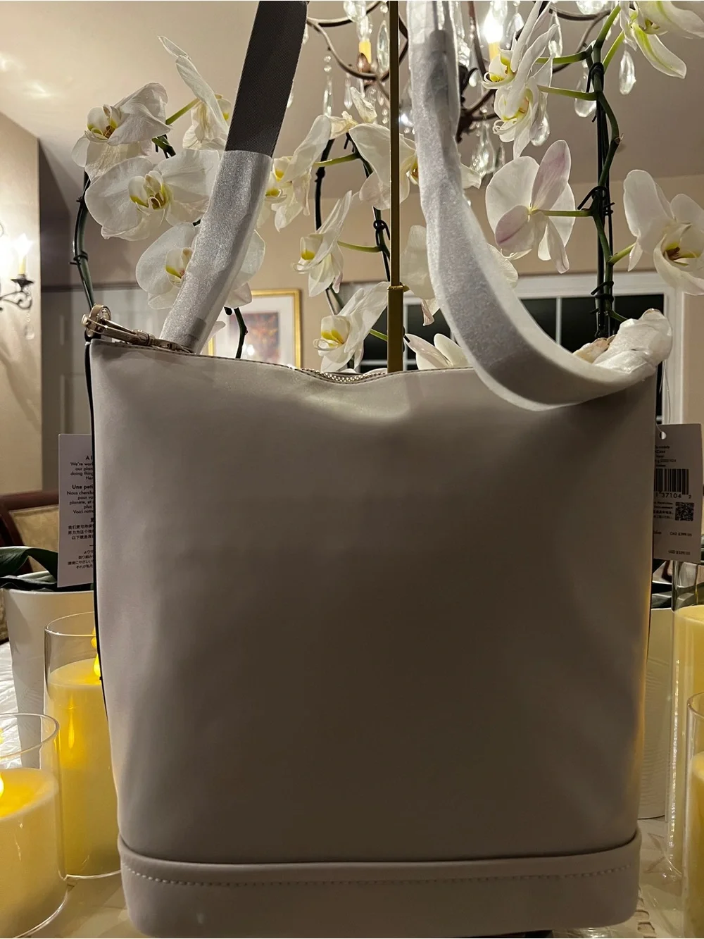Kate Spade New York Chelsea Large Duffle Crossbody Bag Platinum Grey Nylon NWT